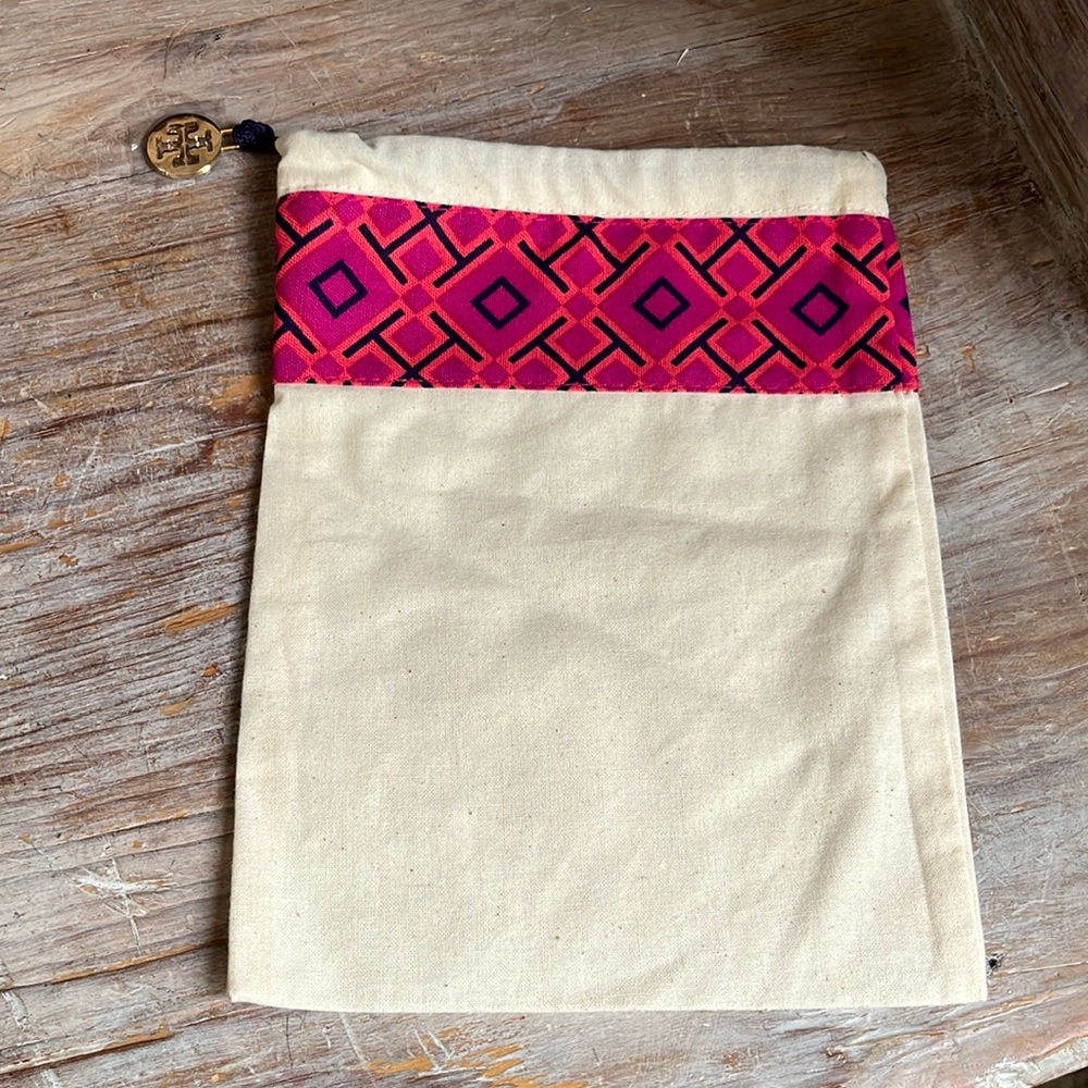 🤍 NWOT Tory Burch dustbag small canvas linen sunglasses wallet purse drawstring